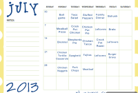 Your July 2013 Printable Meal Plan