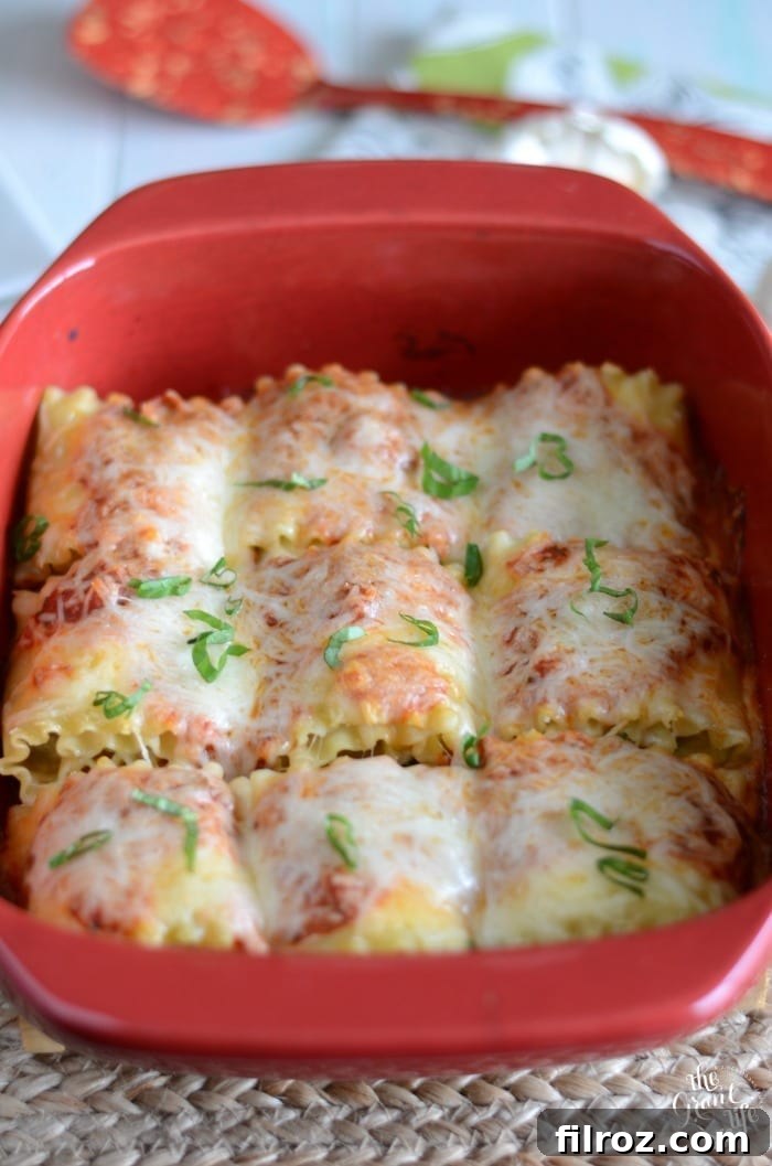 Pinterest optimized image for Veggie Stuffed Lasagna Roll-ups recipe