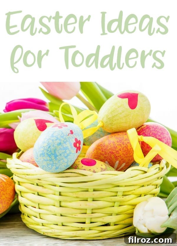 Toddler enjoying an Easter basket filled with developmental toys