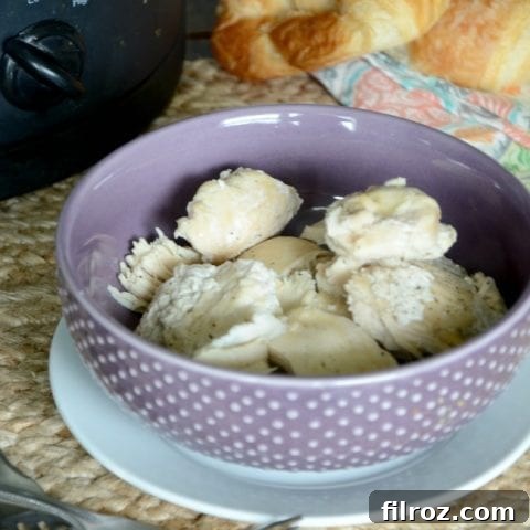 Delicious slow cooker shredded chicken, perfect for meal prep.