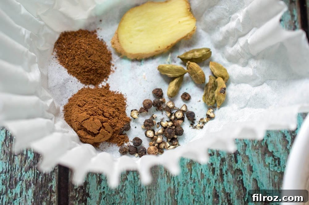 Chai spices in a coffee filter