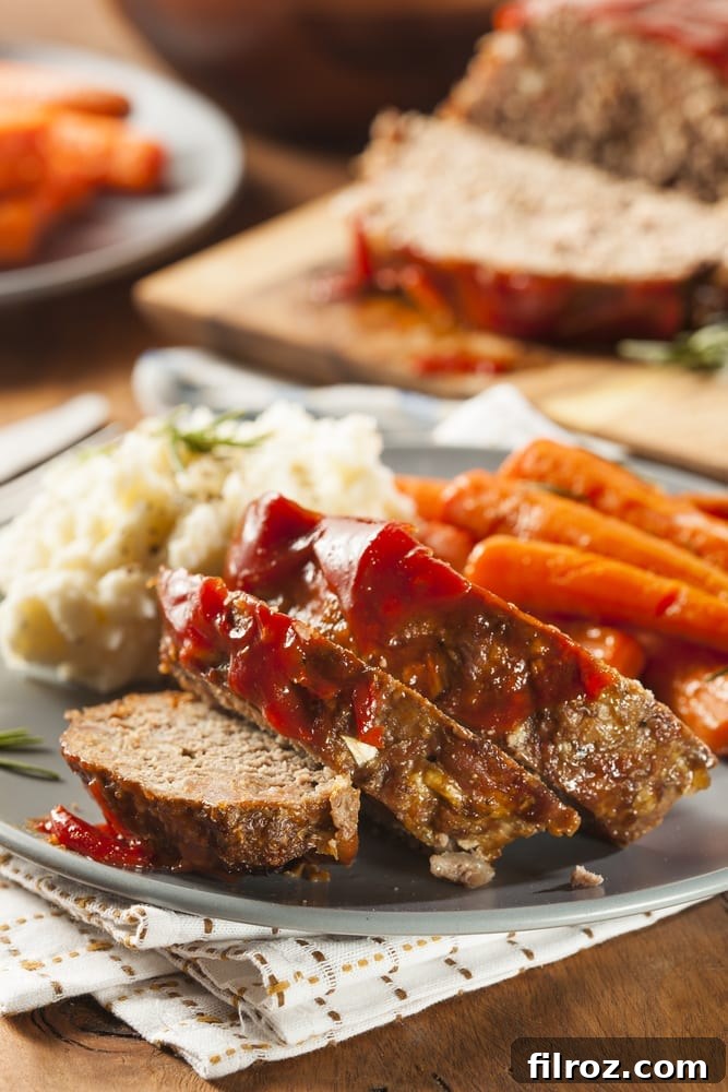 Homemade Ground Beef Meatloaf with Ketchup and Spices, a classic family favorite for dinner.