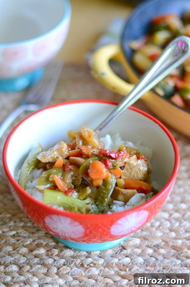 Easy chicken stir fry with vegetables.
