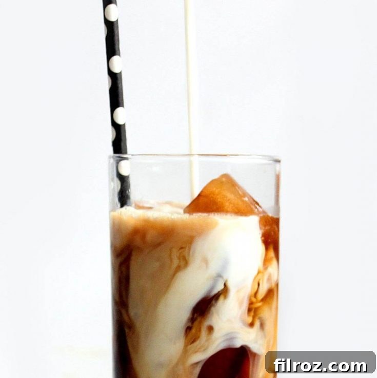 Pin this easy homemade iced vanilla latte recipe!