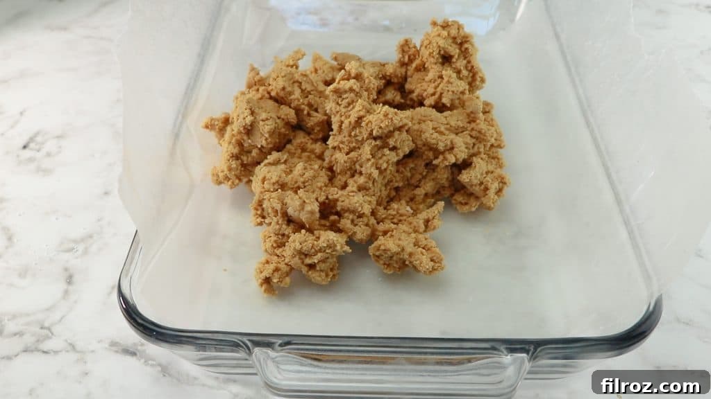 Removing peanut butter slab from pan