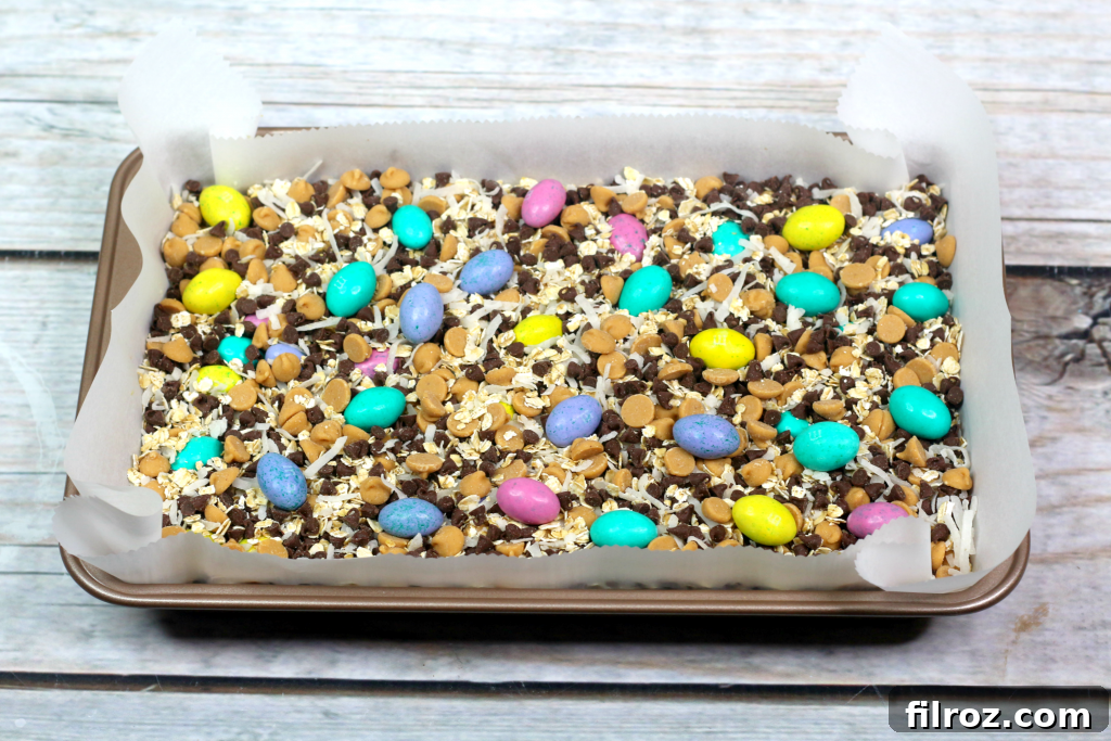 Freshly baked Easter Magic Cookie Bars cooling