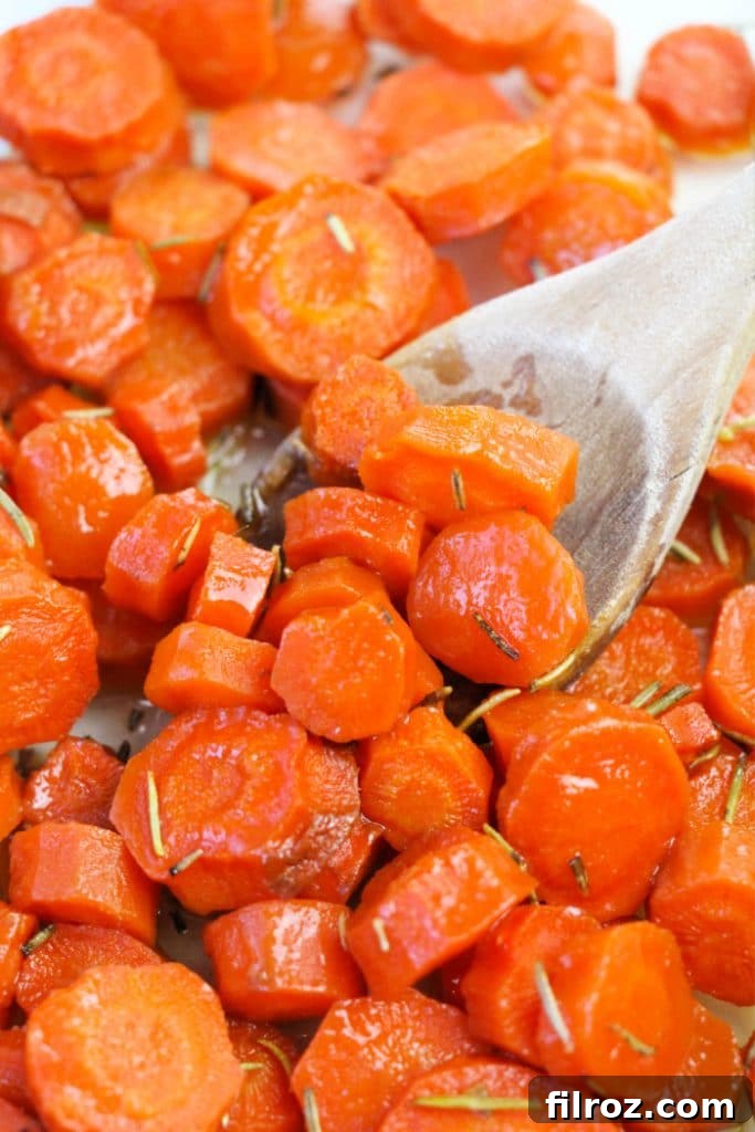 Cooked honey roasted carrots ready to serve with a main course
