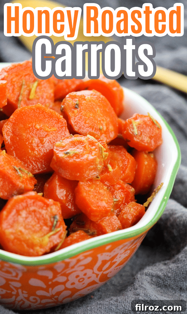 Quick Honey Roasted Carrots with a sprig of rosemary