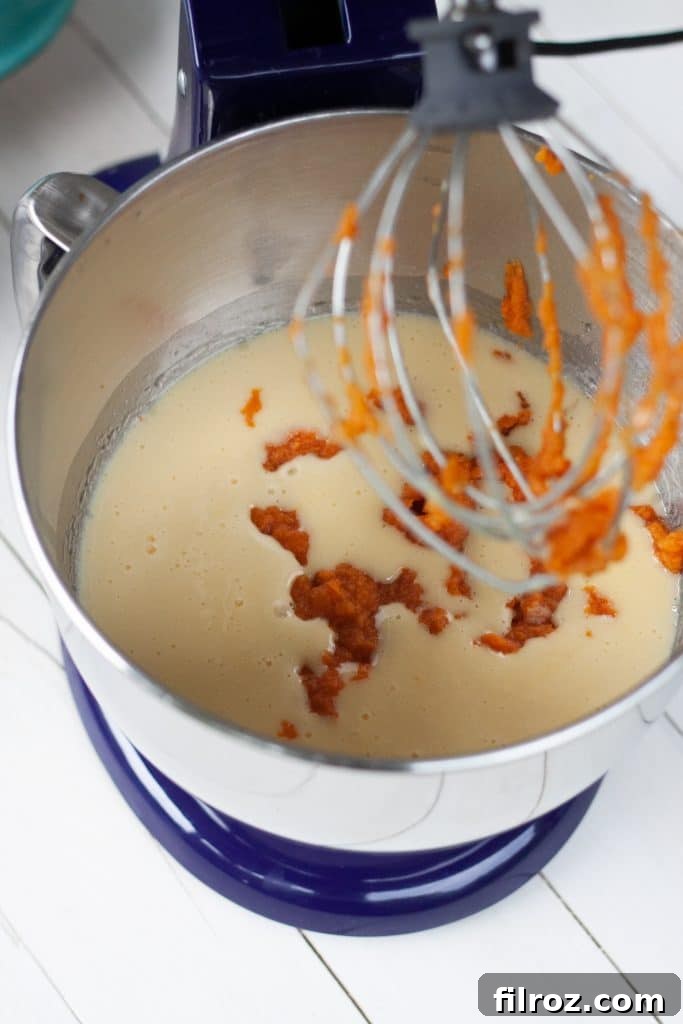 Spiced Pumpkin Bars with Cream Cheese Frosting 6 Adding oil to the wet ingredients