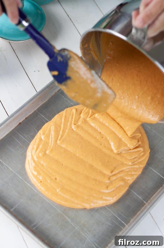 Spiced Pumpkin Bars with Cream Cheese Frosting 8 Pumpkin bar batter ready to be poured into the pan