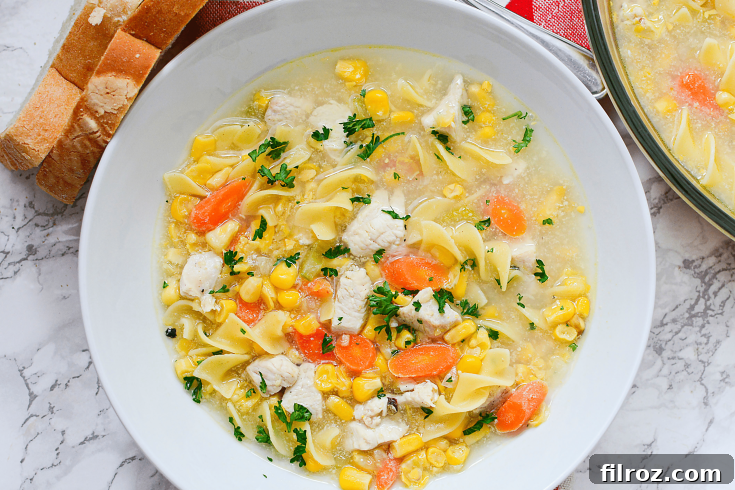 Pin this delicious Chicken Corn Noodle Soup recipe for later!