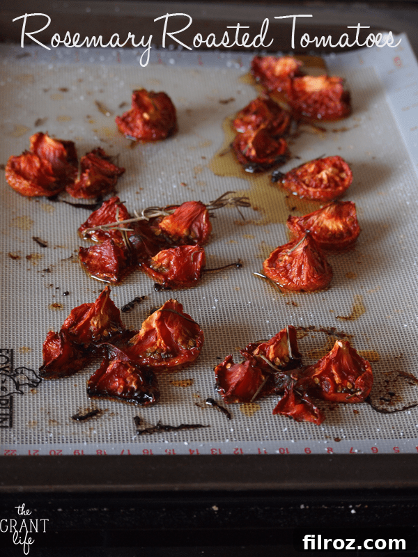 Rosemary Roasted Tomatoes on a serving platter, ready to be enjoyed.