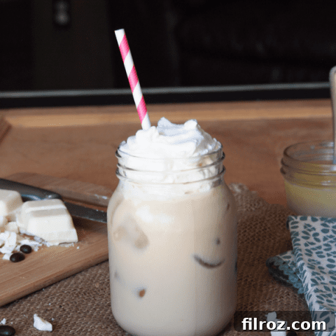 Iced white chocolate mocha recipe card image