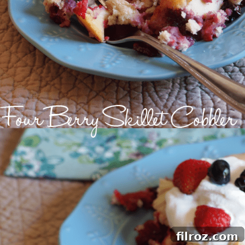 Four Berry Skillet Cobbler with homemade whipped cream